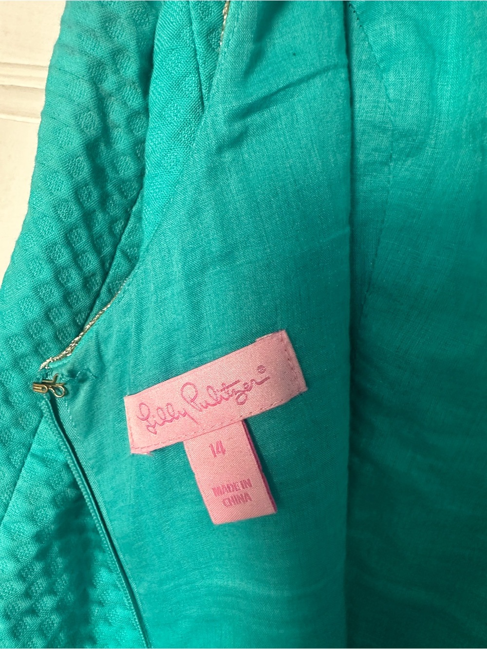 Lilly Pulitzer Janice Shift Dress Turquoise Aqua Gold Trim Size 14 - Picture 4 of 4